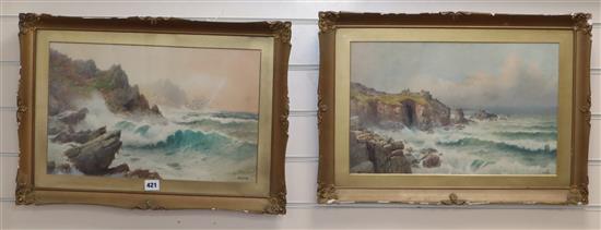 Douglas Houlen Pinder (1886-1949), pair of watercolour and bodycolour, Cornish coast and A Lands End, Cornwall, signed, 29 x 46cm